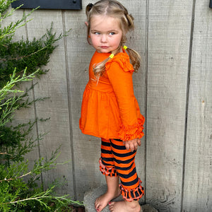 Girls Black & Orange Blank Orange Ruffle Tunic Stripe Pants Halloween-1