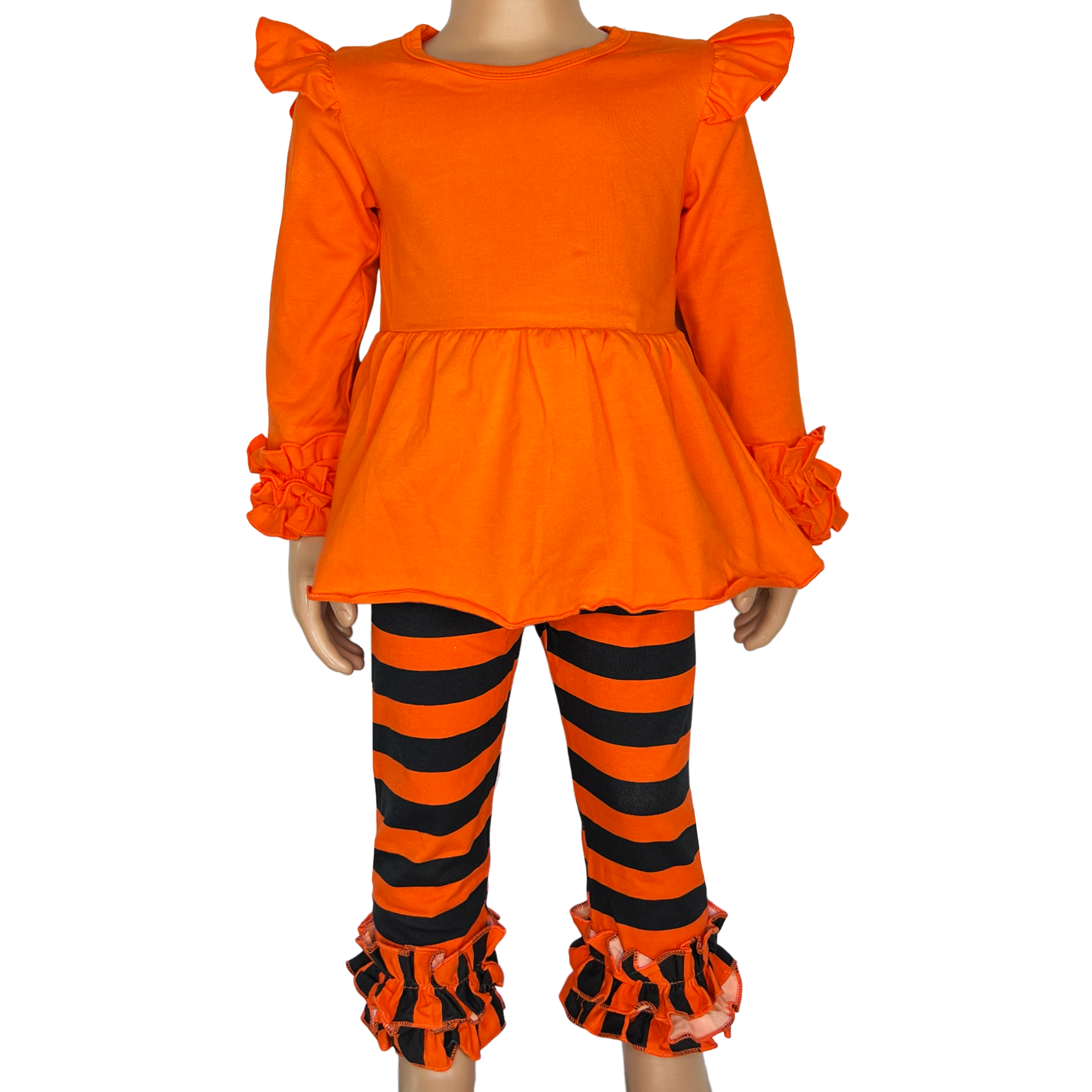 Girls Black & Orange Blank Orange Ruffle Tunic Stripe Pants Halloween-2