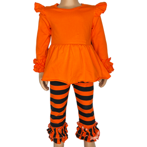 Girls Black & Orange Blank Orange Ruffle Tunic Stripe Pants Halloween-2