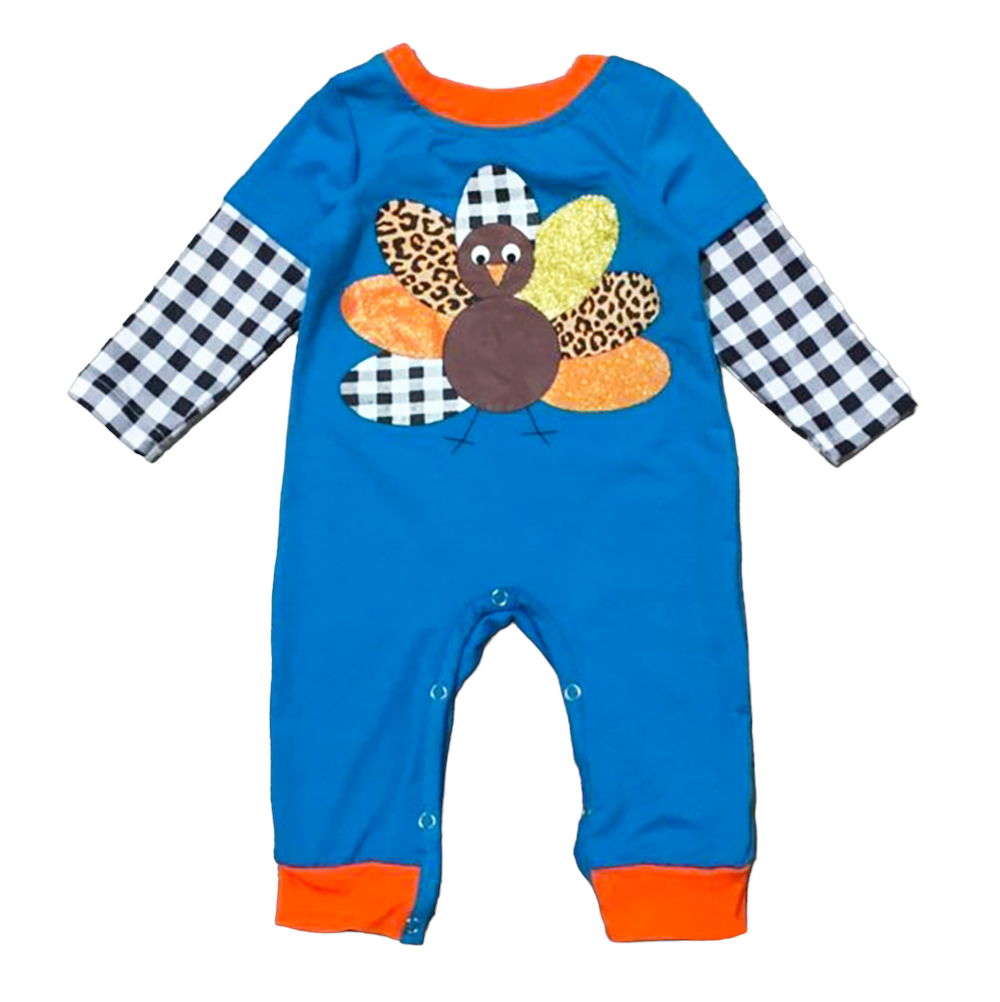 Boys Long Sleeve Thanksgiving Turkey Baby Toddler Romper-0