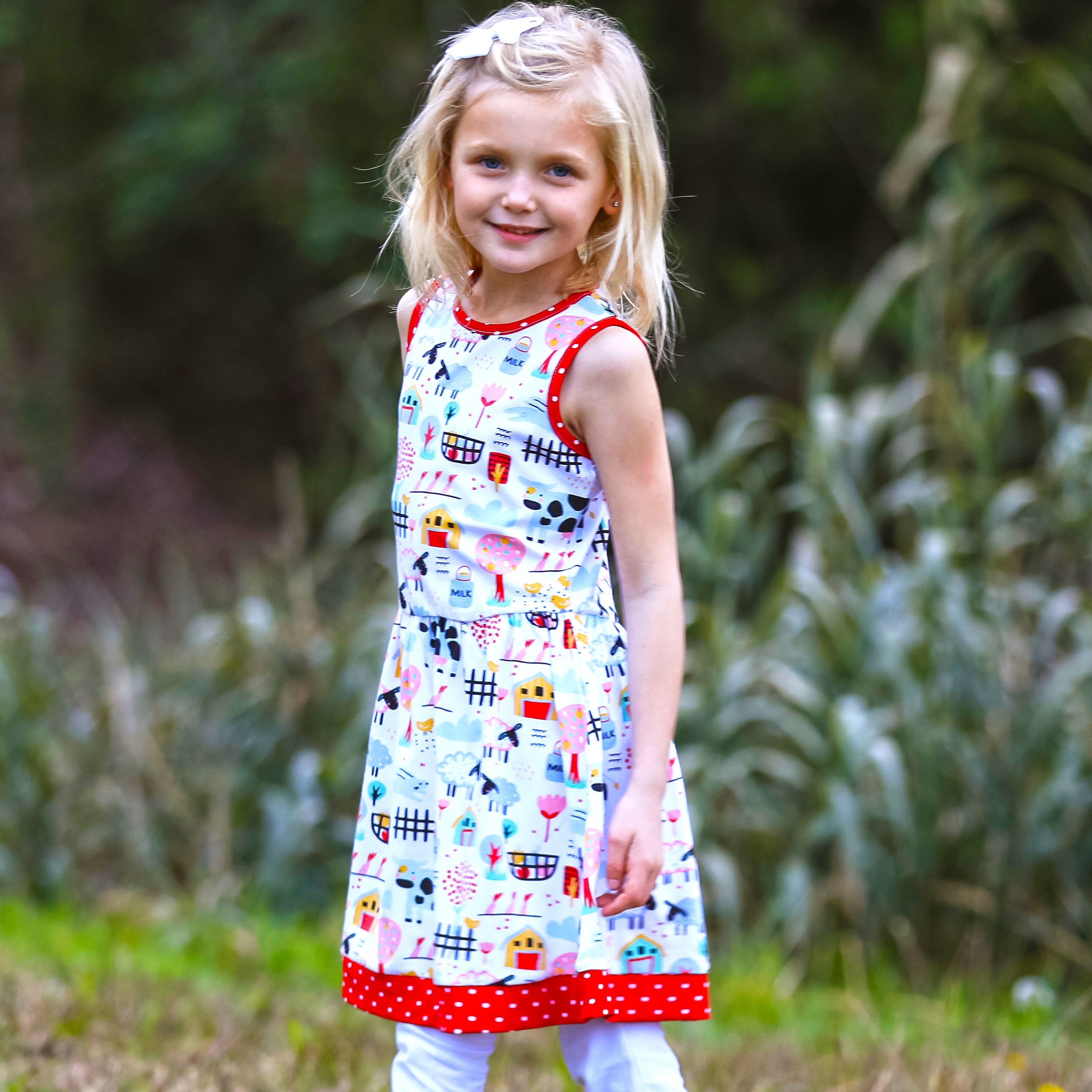 AnnLoren Little & Big Girls Farm Animal Sleeveless Cotton Swing Dress-5
