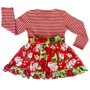 AnnLoren Little & Big Girls Boutique Red Christmas Floral Holiday Dress Legging Set-8