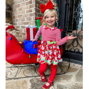 AnnLoren Little & Big Girls Boutique Red Christmas Floral Holiday Dress Legging Set-1