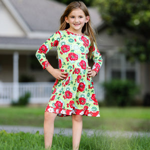 AnnLoren Girls Boutique Holiday Christmas Floral Cotton Winter Dress-2