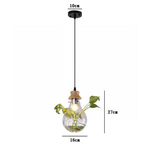 Modern Plant Pendant Light - Wood & Glass Bottle Decor for Restaurant, Bar, Cafe - E27 Hang Lamp