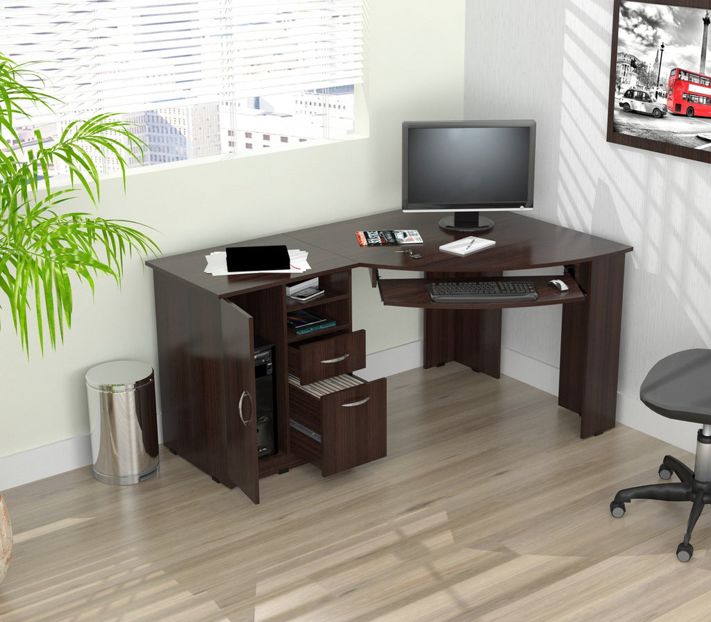 Espresso Finish Wood L Shape Corner Computer Desk - 99fab 