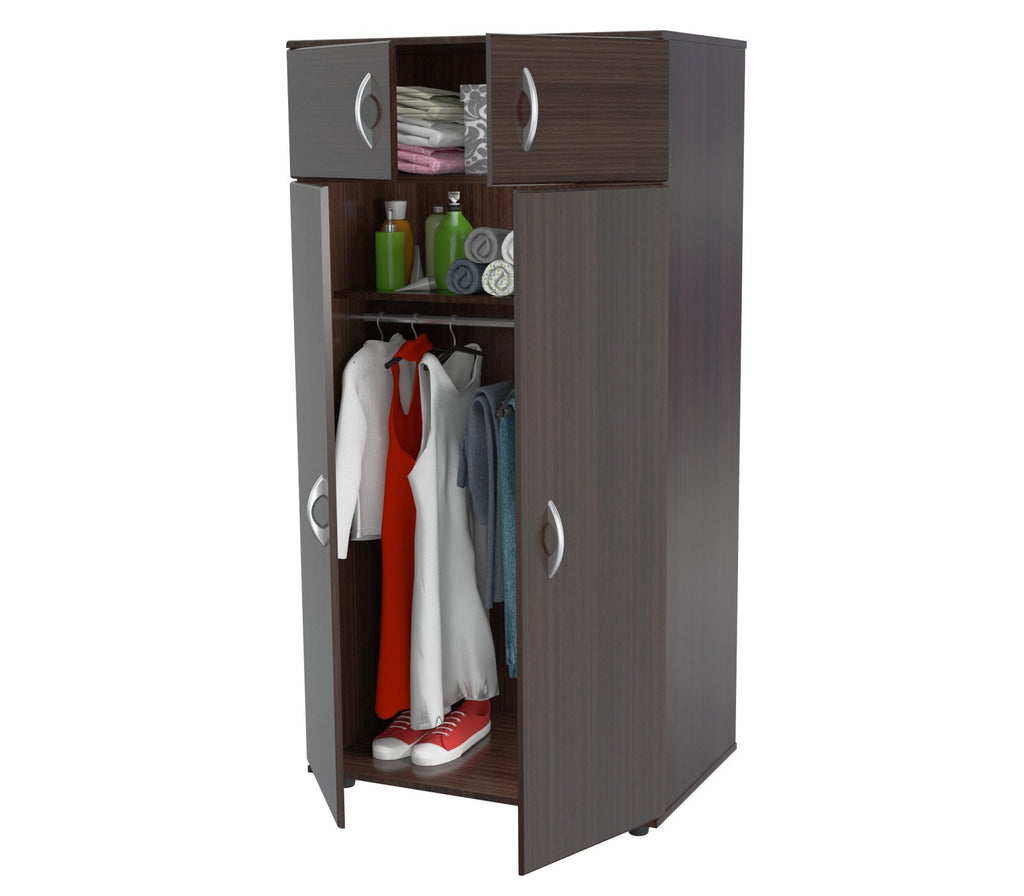 Espresso Finish Wood Wardrobe With Four Doors - 99fab 