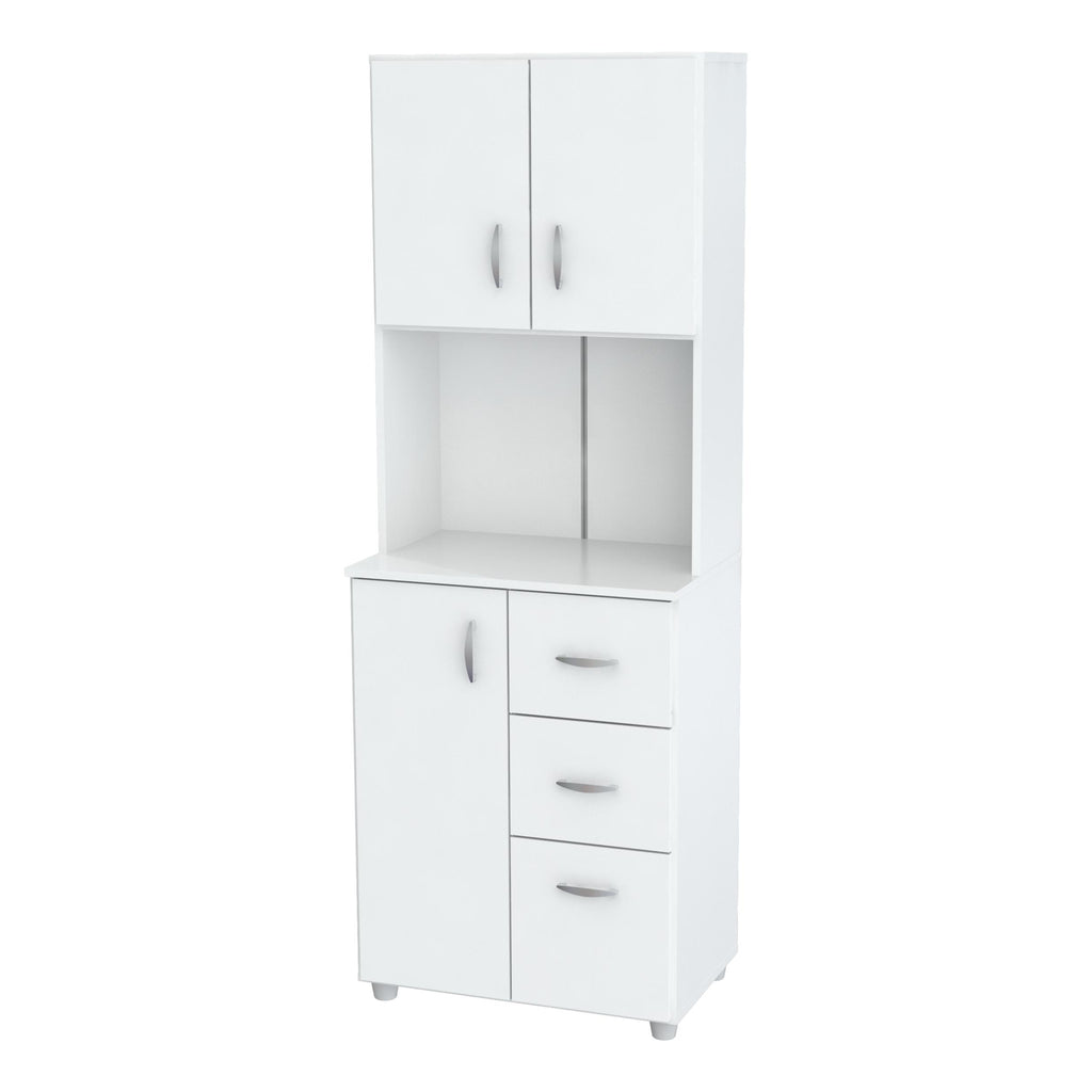 White Finish Wood High Low Full Size Microwave Cabinet - 99fab 