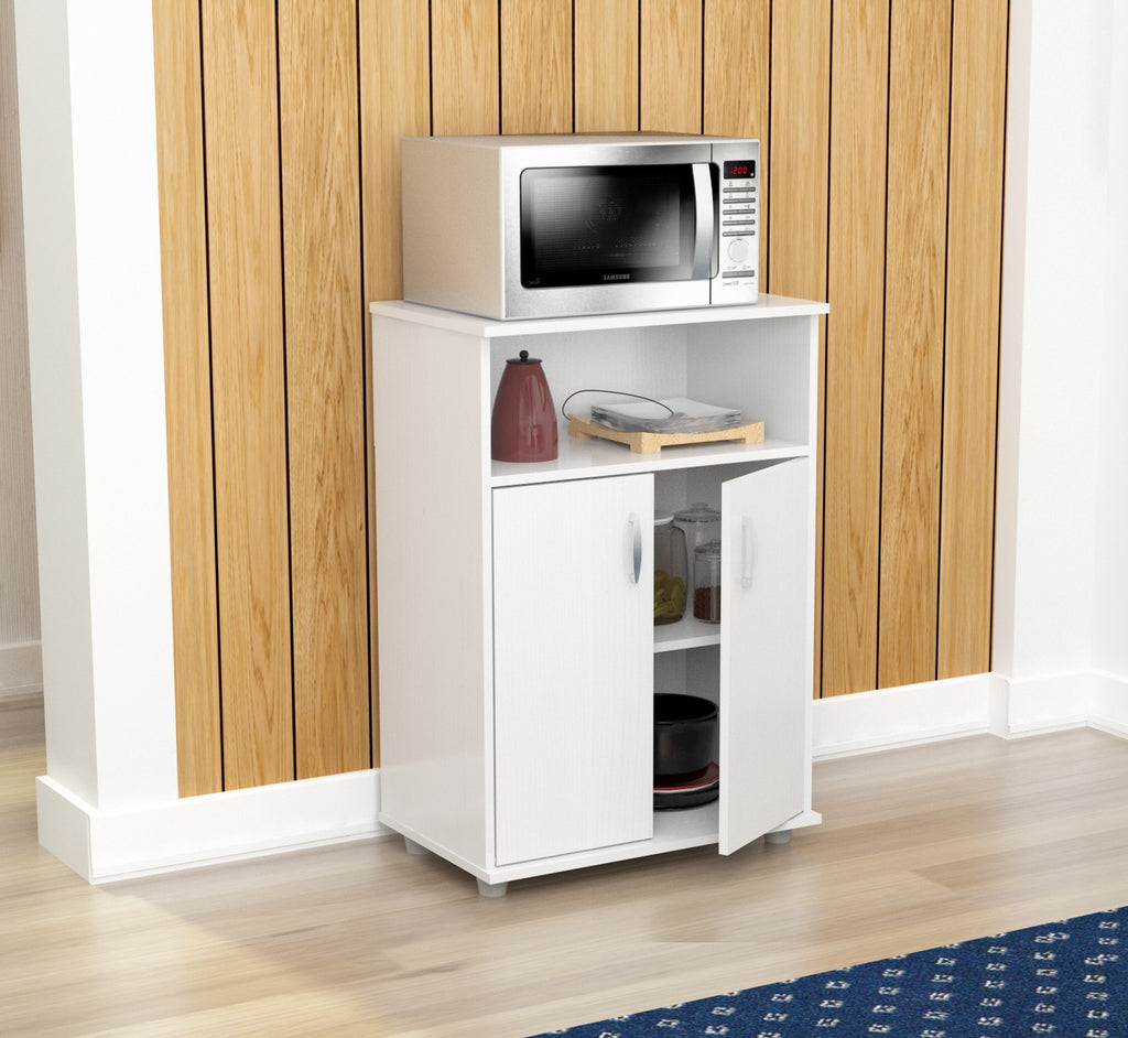 White Finish Wood Microwave Cart With Cabinet - 99fab 