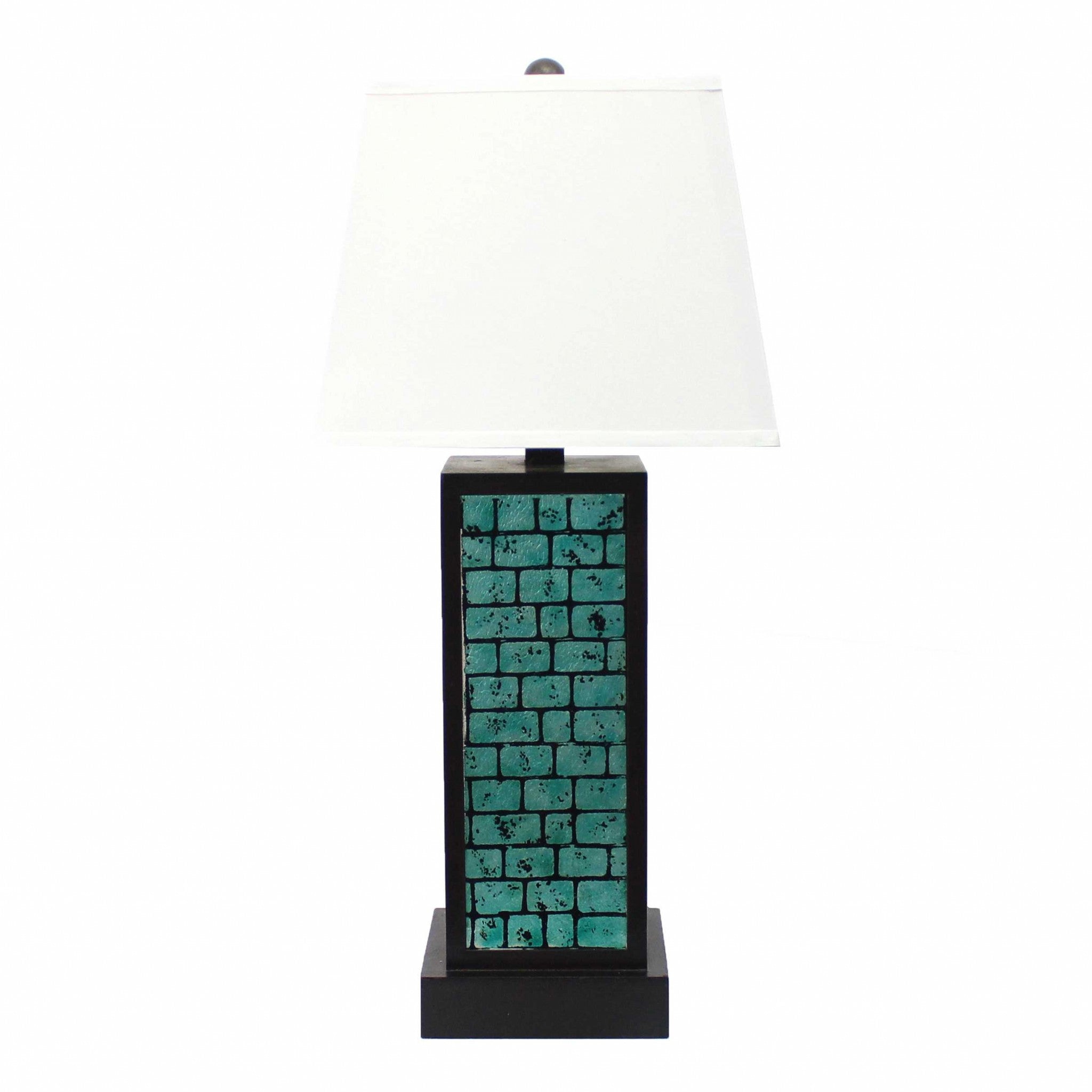 13 X 15 X 30.75 Black Metal With Teal Brick Pattern - Table Lamp