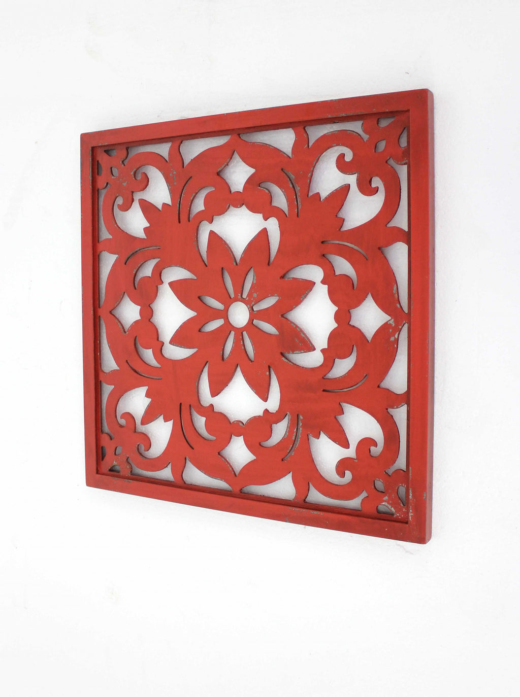 1 X 24 X 24 Red Vintage Floral - Wall Plaque - 99fab 