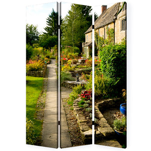 1" X 48" X 72" Multi Color Wood Canvas English Garden  Screen