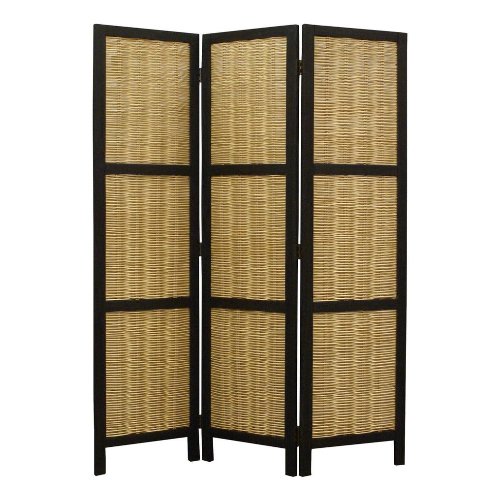 Dark Brown And Natural Willow 3 Panel Room Divider Screen - 99fab 