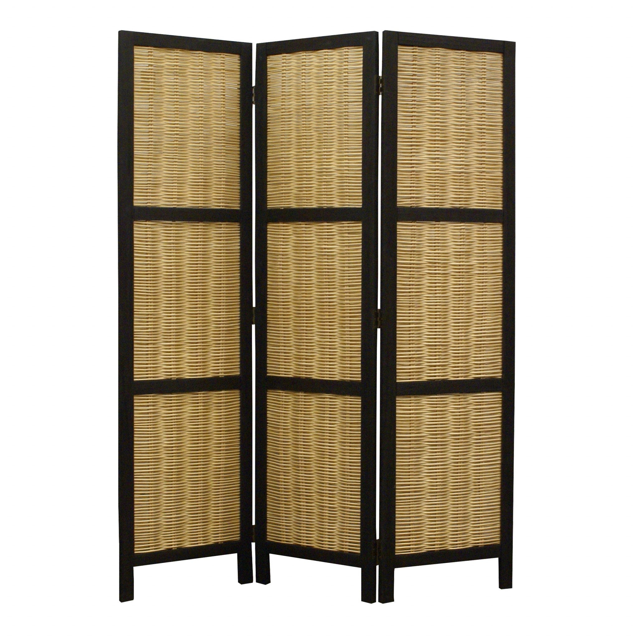 Dark Brown And Natural Willow 3 Panel Room Divider Screen