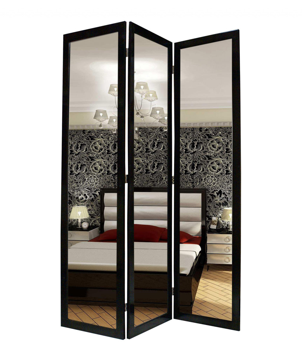 1 X 50 X 69 Black Glass & Wood Mirror  Screen - 99fab 