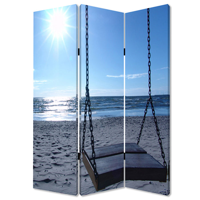 1" X 48" X 72" Multi Color Wood Canvas Seaside Serenity  Screen