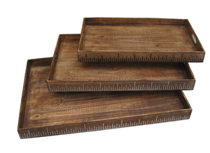 19 X 12 Brown Wood Tray Set