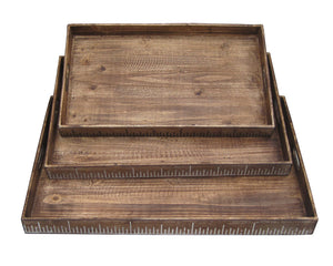 19" X 12" Brown Wood  Tray Set