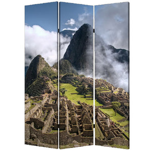 1" X 48" X 72" Multi Color Wood Canvas Machu Picchu  Screen