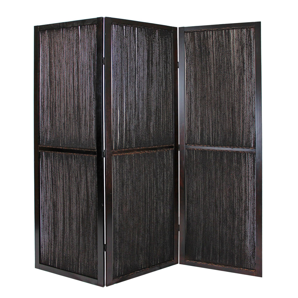 Dark Wood And Water Hyacinth 3 Panel Room Divider Screen - 99fab 