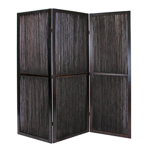 Dark Wood And Water Hyacinth 3 Panel Room Divider Screen