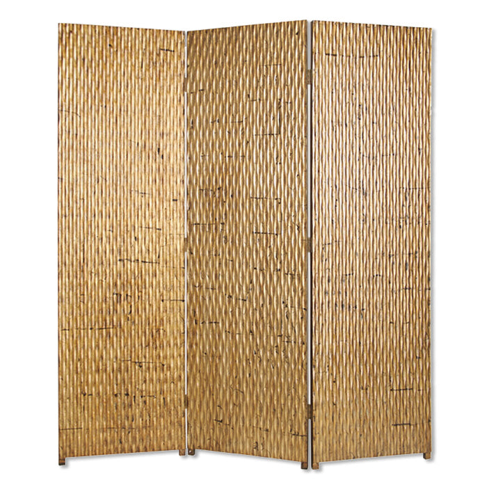 1" X 63" X 72" Gold Wood 3 Panel  Screen