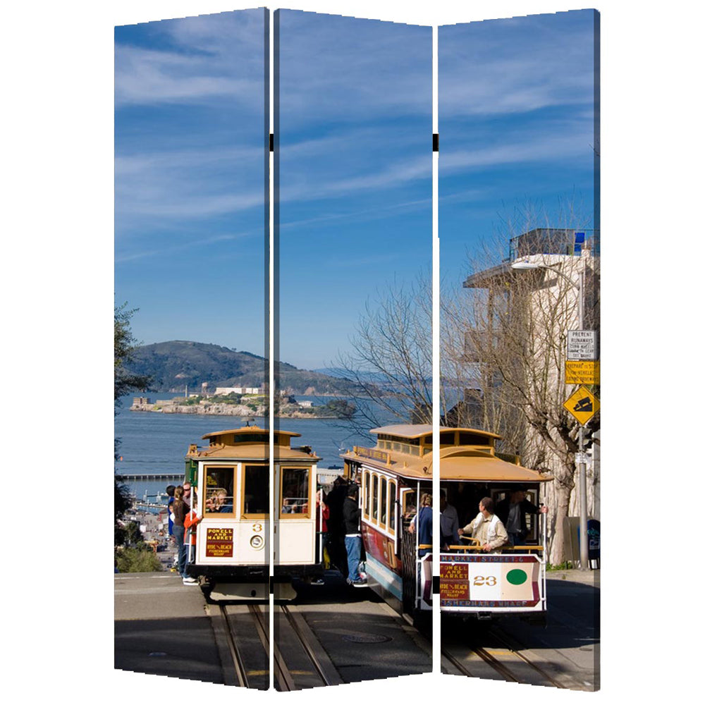 1" X 48" X 72" Multi Color Wood Canvas San Francisco  Screen