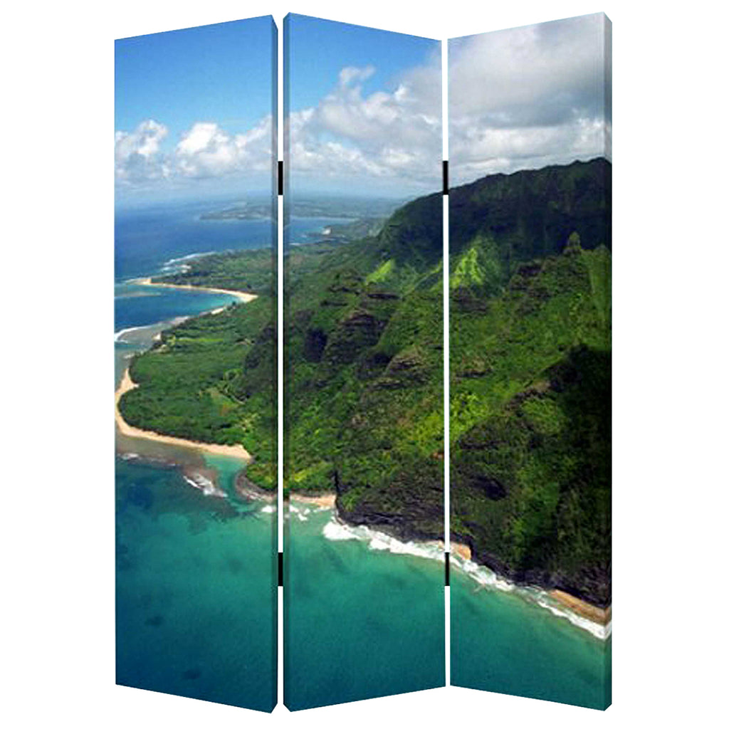 1 X 48 X 72 Multi Color Wood Canvas Palm Tripical  Screen - 99fab 