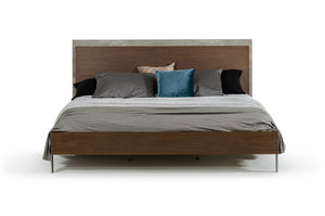 Modern Dark Walnut & Concrete Queen Bed