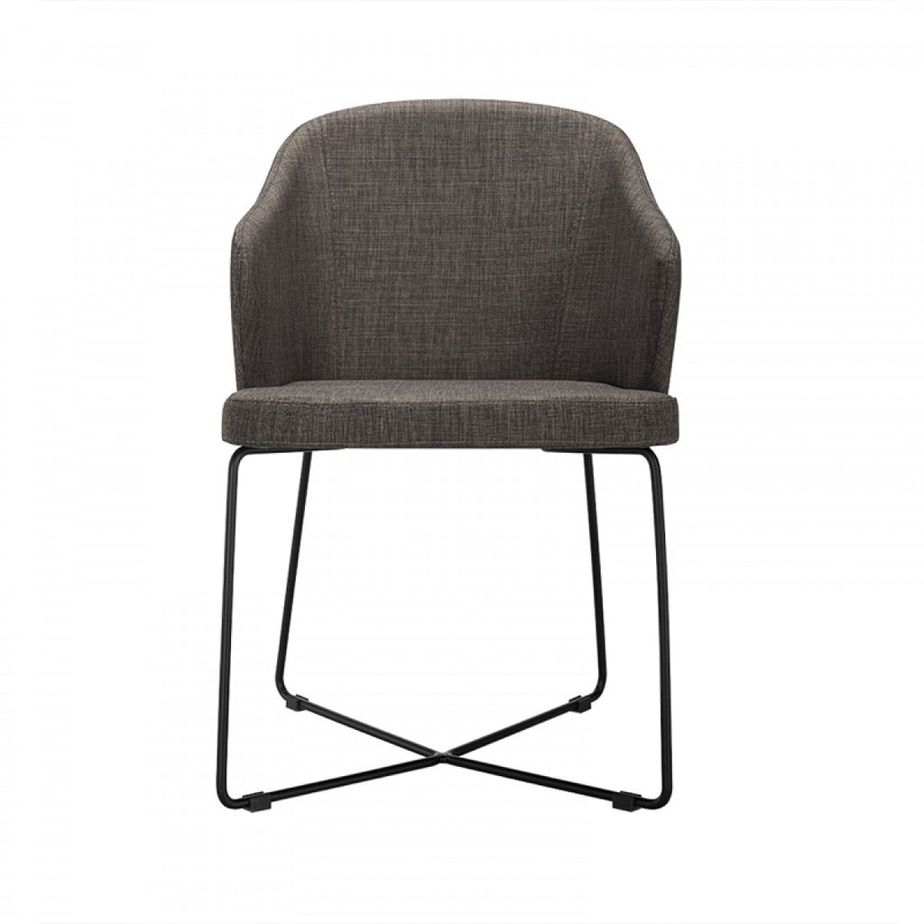 Set Of 2 Modern Grey Fabric Black Coated Metal Dining Chairs - 99fab 