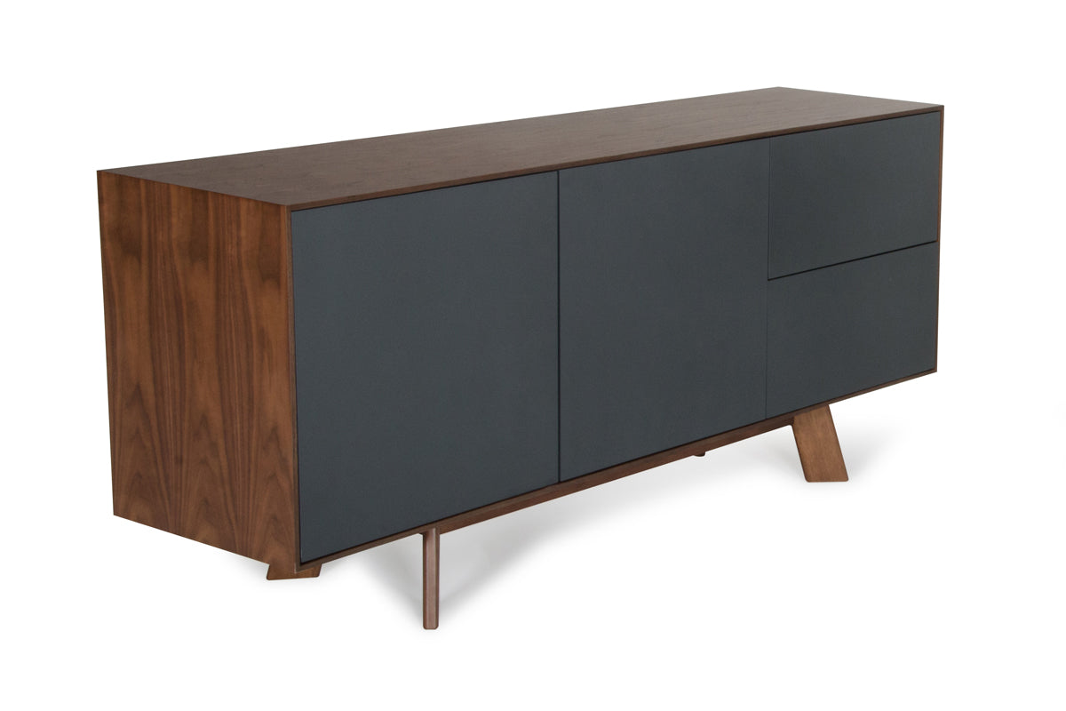 30" Charcoal Grey And Walnut Veneer  Mdf  And Metal Buffet