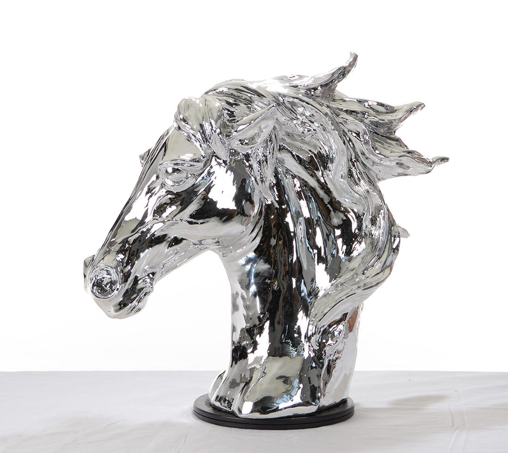 Modern Silver Horse Head Sculpture - 99fab 