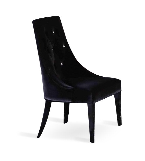 Two 40" Black Velour Fabric And Wood Dining Chairs