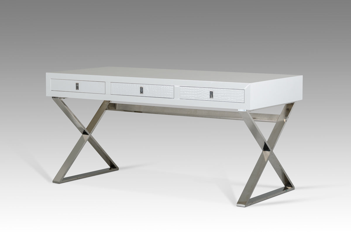 21" White Crocodile Mdf And Steel Desk