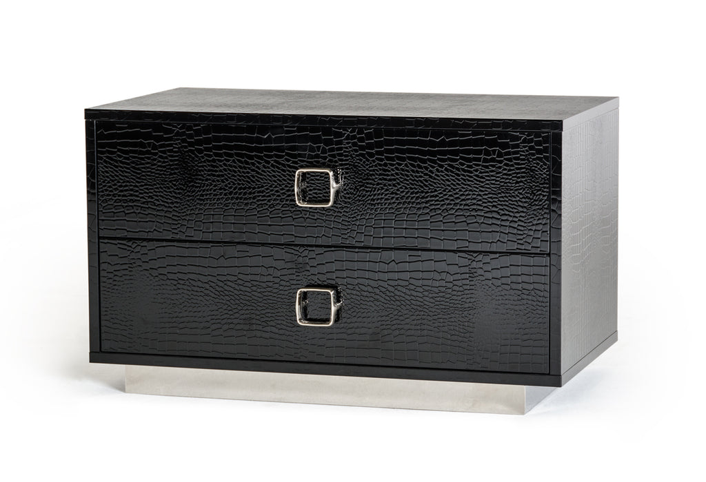 Croc Black Lacquer Faux Crocodile 2 Drawer Nightstand - 99fab 