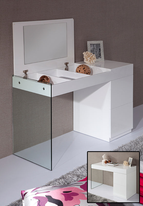 27" White Glass Floating Vanity With A Mirror