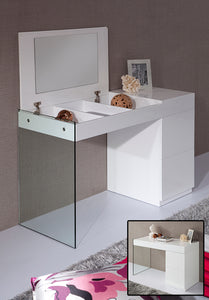 27" White Glass Floating Vanity With A Mirror