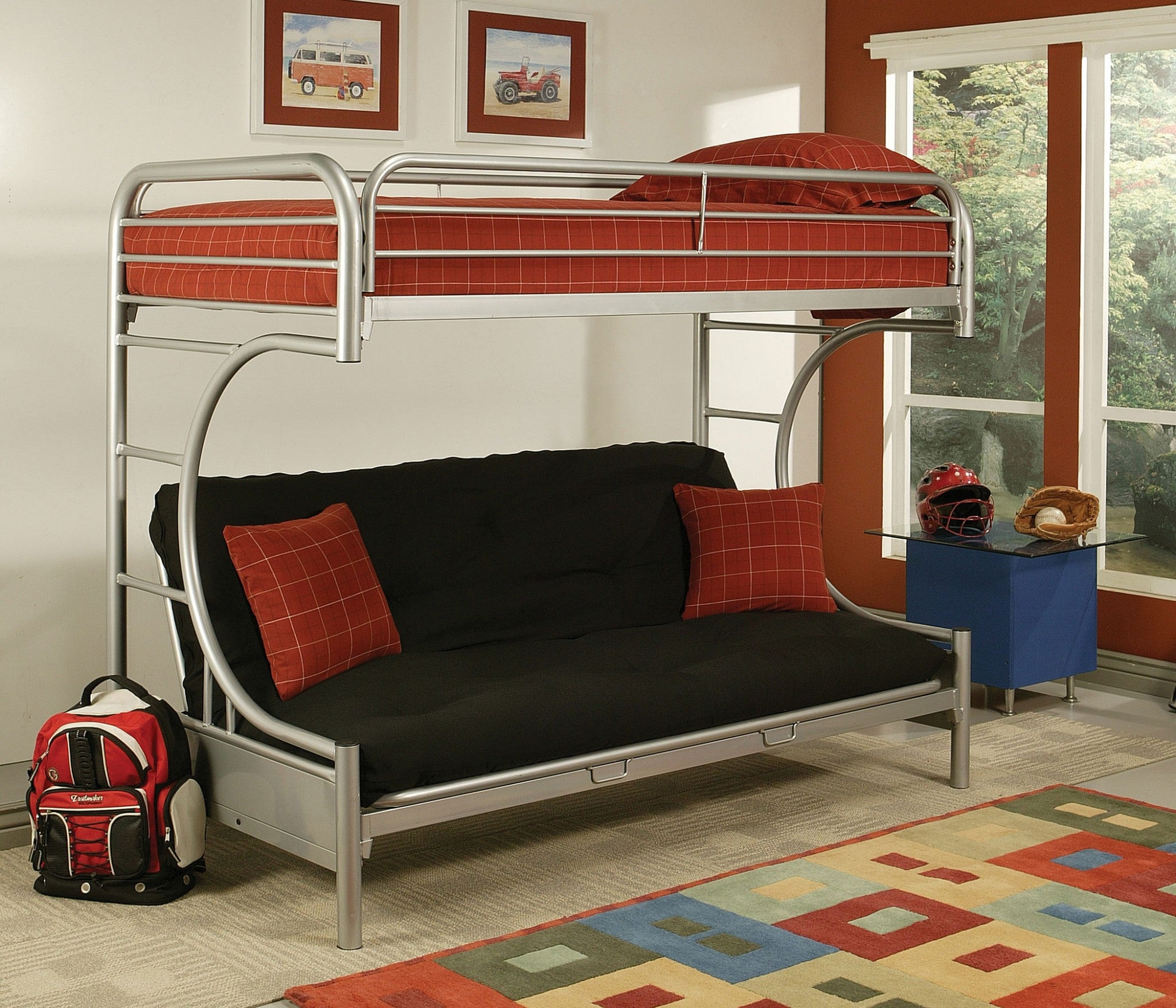 78" X 41" X 65" Twin Over Full Green Metal Tube Futon Bunk Bed