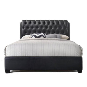 85" X 63" X 50" Black Pu Button Tufted Queen Bed