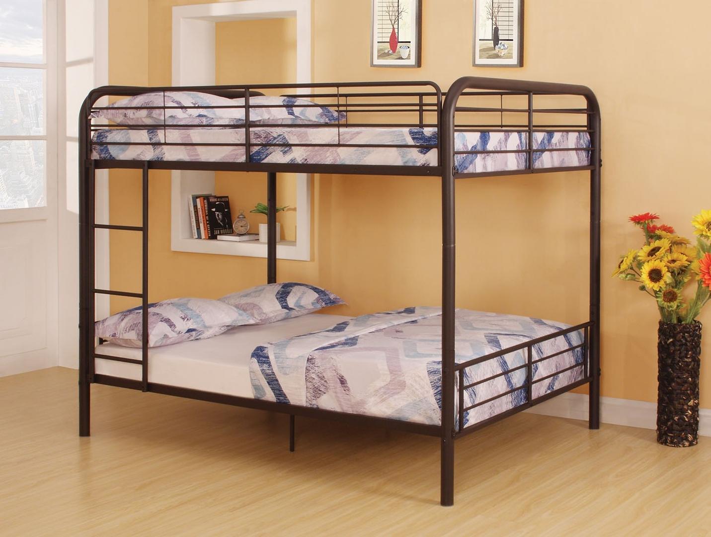 79" X 57" X 65" Dark Brown Metal Tube Full Over Full Bunk Bed