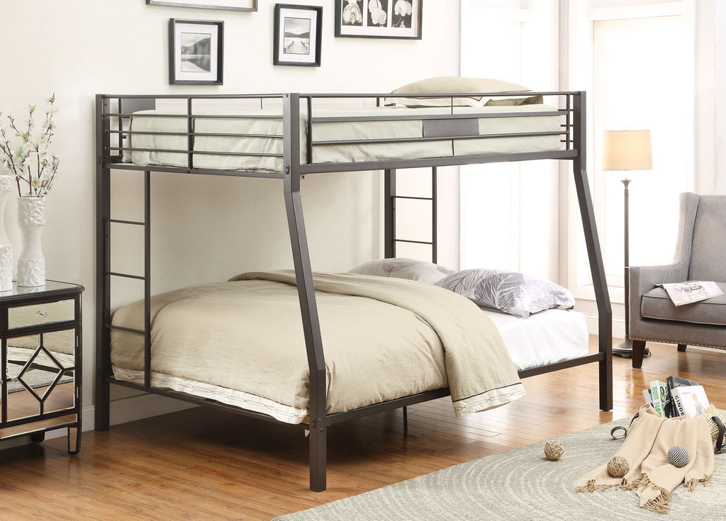 Black Metal Finish Twin Over Full Bunk With Side Ladders - 99fab 