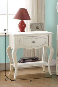 24" X 17" X 26" Pearl White Pine Wood Nightstand