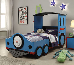 83" X 44" X 51" Blue, Red, And Black Train Metal Twin Bed