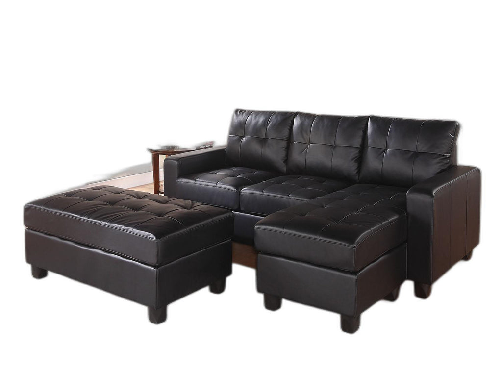 Black Faux Leather Stationary L Shaped Three Piece Sofa And Chaise - 99fab 