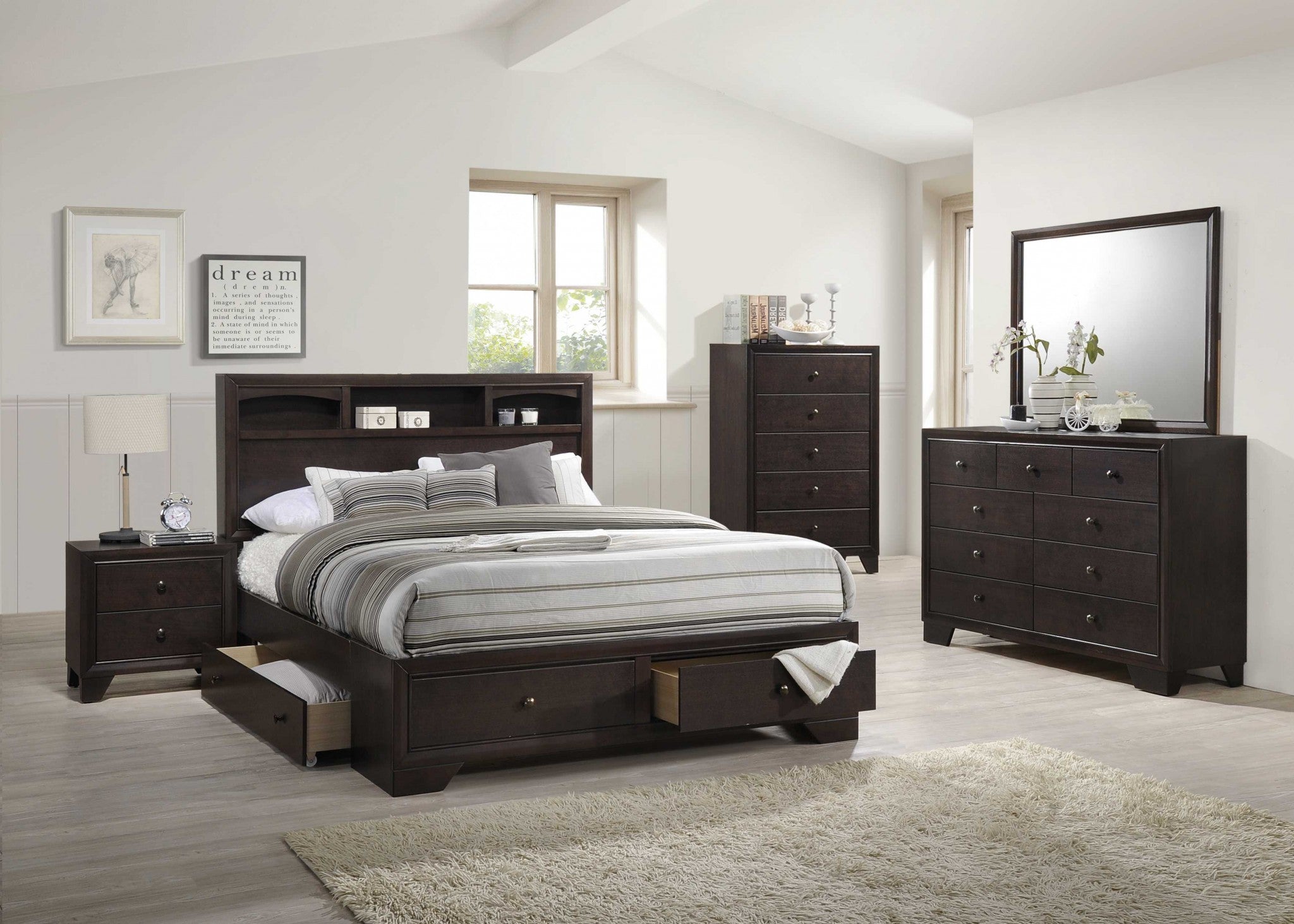 Rich Espresso Finish Queen Bed With Storage