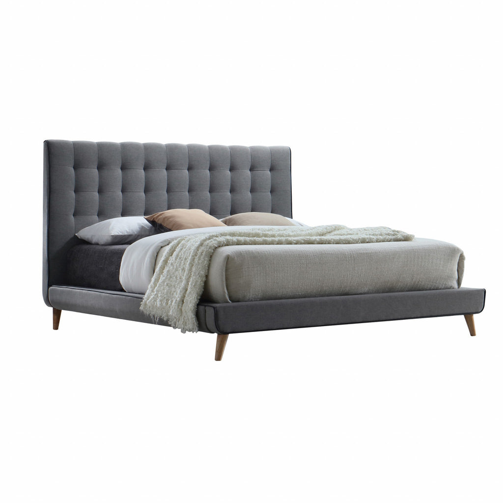 Light Gray Buttonless Tufted Fabric Queen Bed With Natural Finish Legs - 99fab 