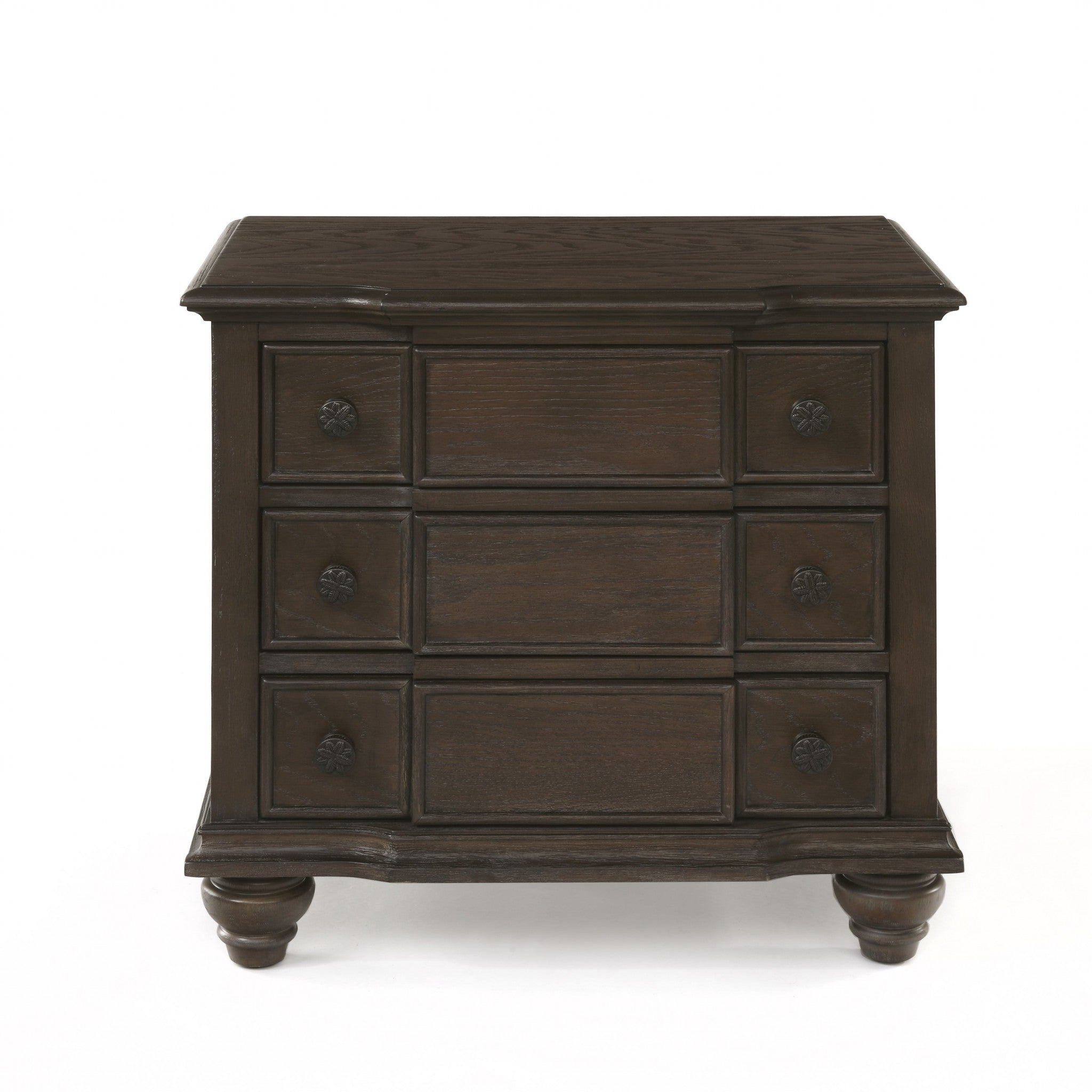 26" Brown Three Drawers Solid Wood Nightstand