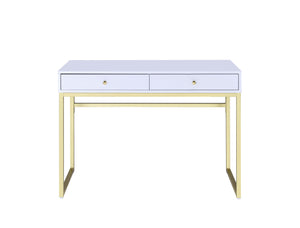 42" White And Yellow Mirrored Computer Desk With Two Drawers