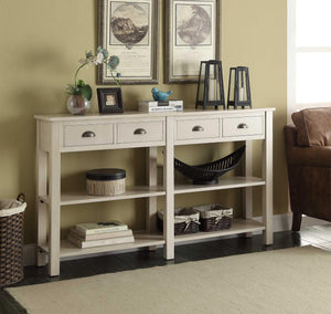 60" X 12" X 35" Cream Wooden Console Table