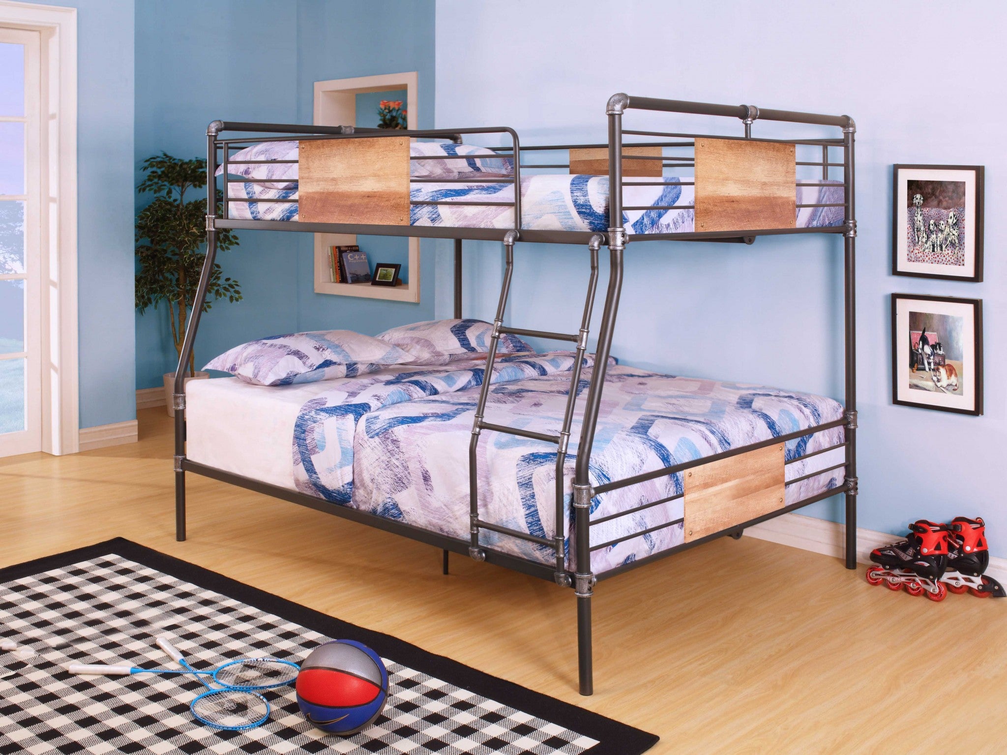 83" X 65" X 68" Sandy Black  Dark Bronze Handbrushed Full Xl Over Queen Bunk Bed